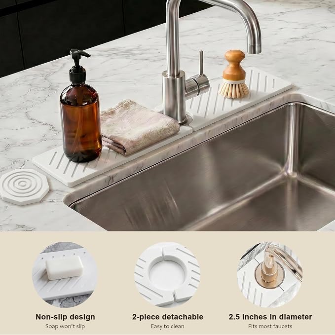 Stone Faucet Mat for Kitchen Sink, Sink Splash Guard Absorbent Drying Mat | - Image 2