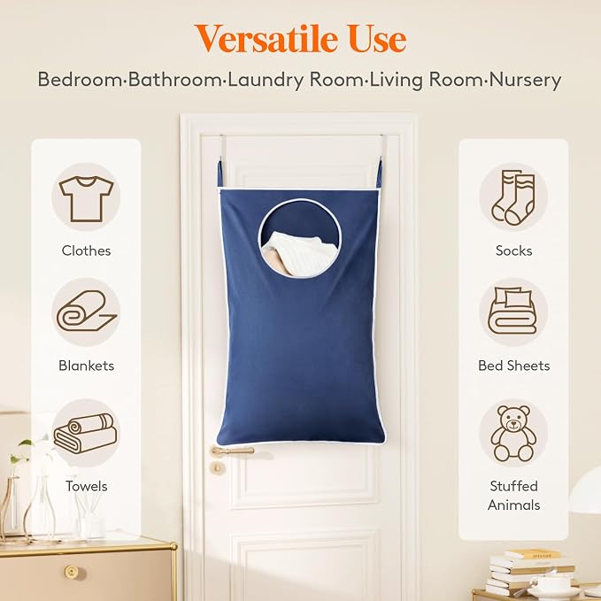 Lifewit 1 Pack Over Door Laundry Hamper, Collapsible Hanging, Dark Blue - Image 5