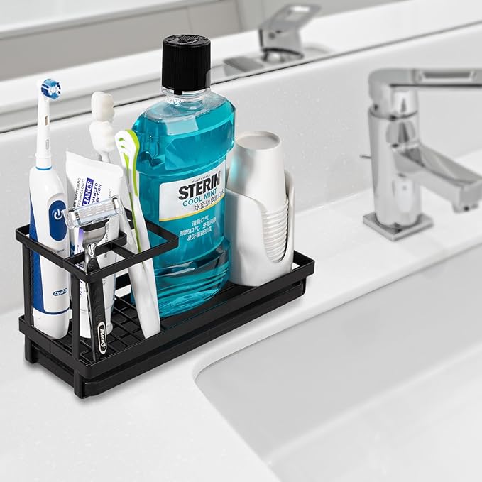 Toothbrush Holders Toothpaste Organizer Bathroom Accessories, Matte Black - Image 2