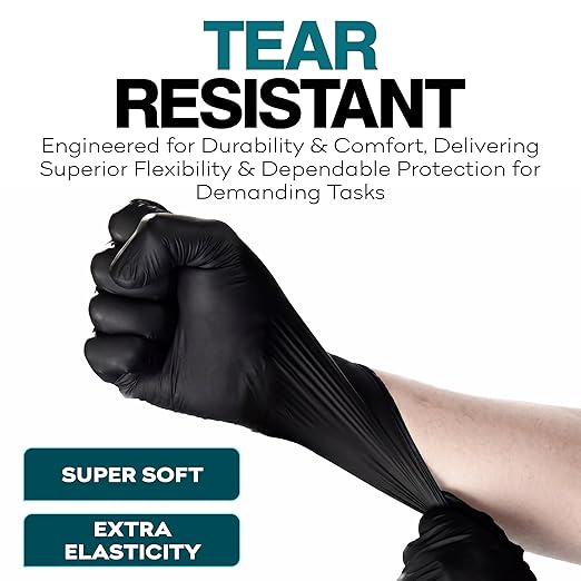 Disposable Black Nitrile Gloves Medium 100 Count - Image 3