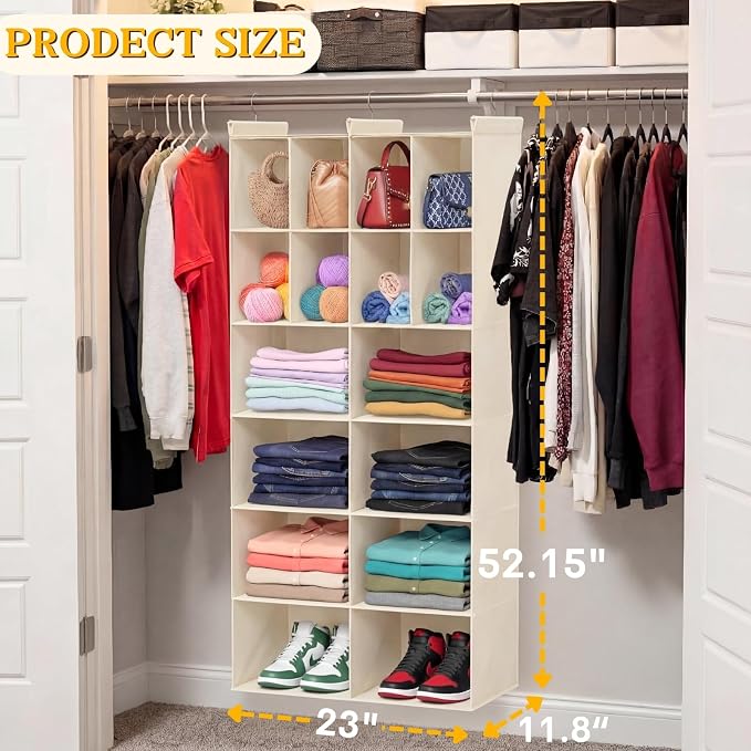 6 Tier Hanging Closet Organizer, 16 Compartments Dual Row Storage, 3 Sturdy - Image 3