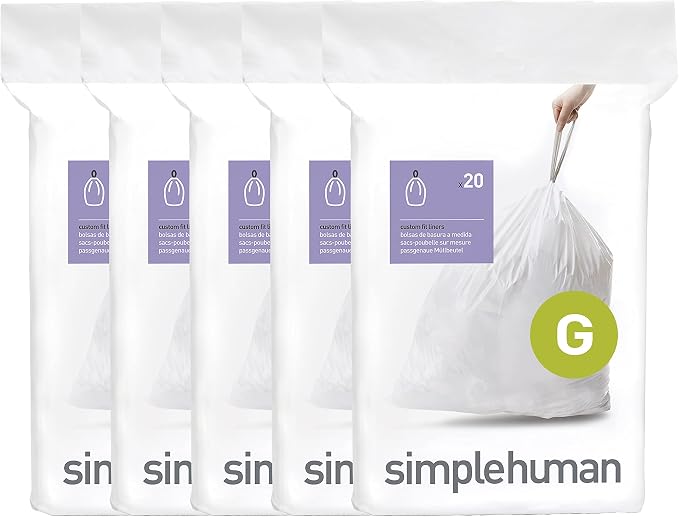 simplehuman Code G 100 Count Custom Fit Liners, Drawstring Kitchen Trash Bags by Unknown