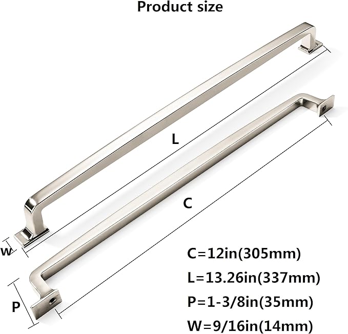 Khtumeware 2 Pack Nickel Cabinet Handles - 12 Inch Polished Pulls and Drawer Handles for Cabinets