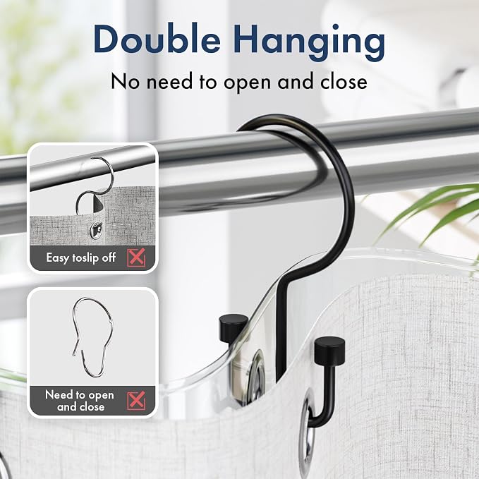Bathway Shower Curtain Hooks Matte Black Shower Curtain Rings, Metal Shower - Image 4
