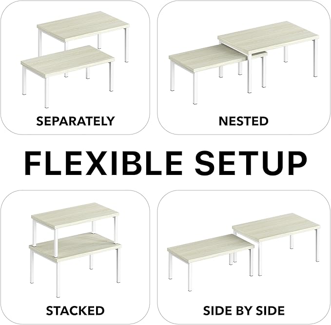 Simple Houseware Expandable Stackable Cabinet and Counter Shelf Organizer with Wooden Surface, 7.6'' D x 11.75'' W x 6.1'' H, Maple