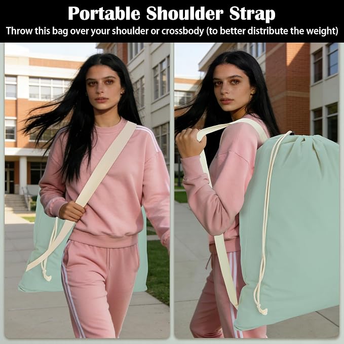 Canvas Laundry Bag with Shoulder Strap & Drawstring - Image 4