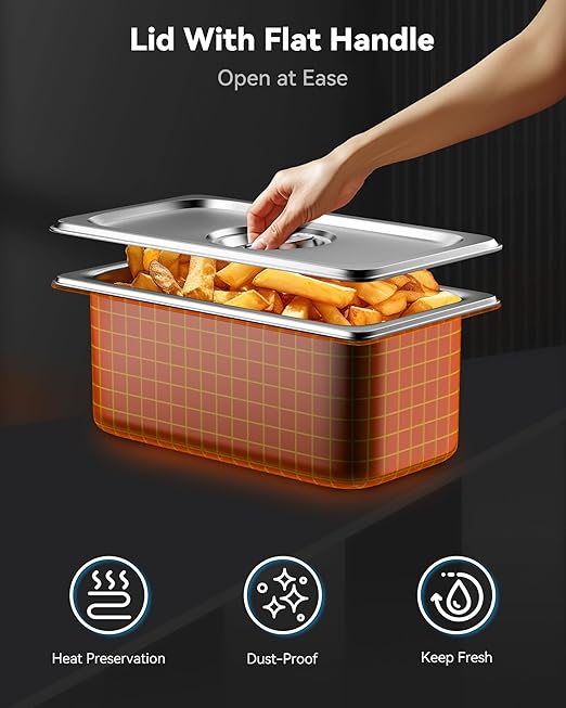 8 Pack Hotel Pans with Lids, 1/3 Size 6" Deep Stainless Steel Steam Table Pan 22 Gauge Anti Jam Commercial Food Pans for Hotel, Party, Buffet, Catering Supplies