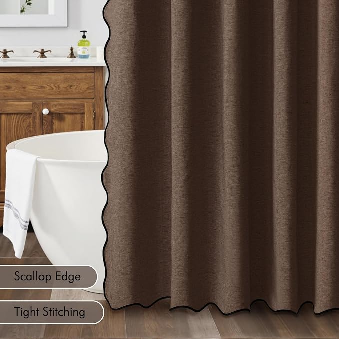MIULEE 72"x84" Extra Long Scalloped Linen Shower Curtain Brown - Image 5