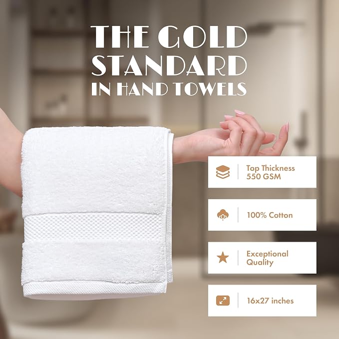 Wealuxe White Hand Towels for Bathroom Cotton Hand Towel Bulk for Gym, Kitchen - Image 2