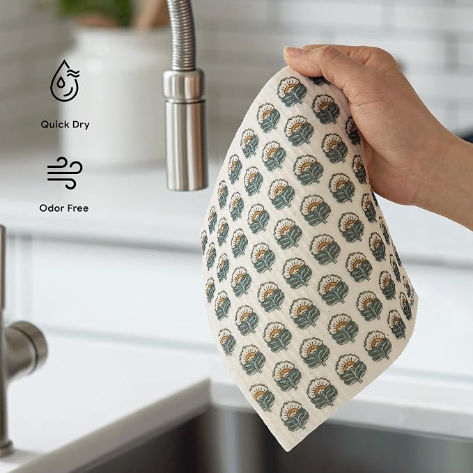 RECYCO Swedish Dishcloths for Kitchen | 5 Pack Indigo Petals Washable Dish Rags - Image 6
