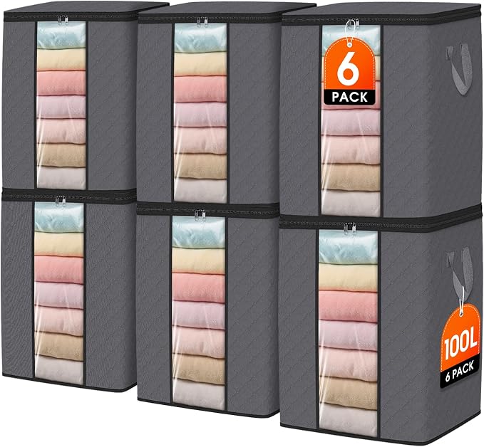 SpaceWhisper 6 Pack 100L Clothes Storage, Foldable Storage Bags, by Unknown