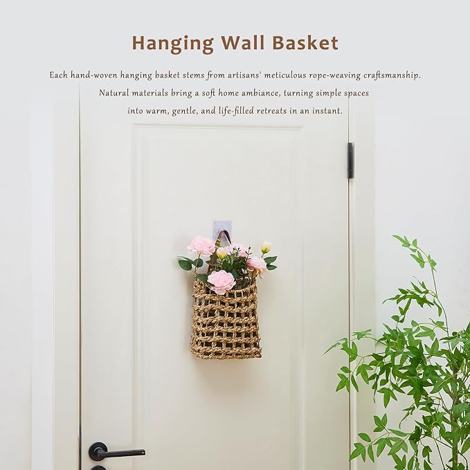 Wall Hanging Basket Decorative Boho Mounted Organizer Dried Flower Plants Front - Image 4