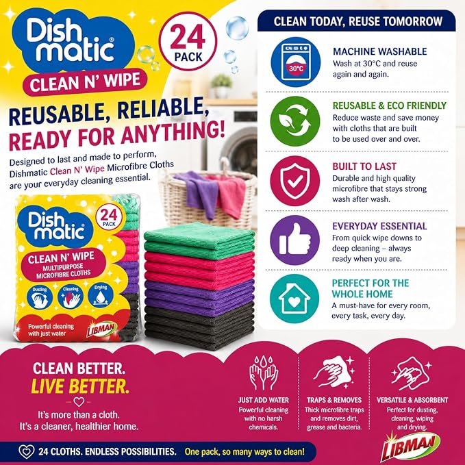 Dishmatic Clean N' Wipe Multipurpose Microfiber Cleaning Cloths, 24 Pack - Image 6
