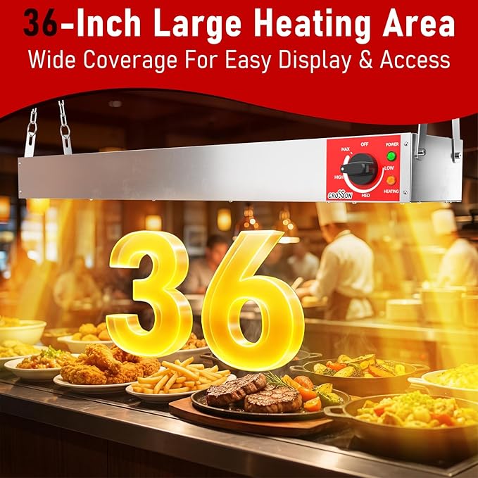 Electric Food Warmer with German EGO Thermostat - 36 Inch Large Heating Area, Dual Installation Options, 850W Energy-Saving, Easy Operation for Buffets & Parties