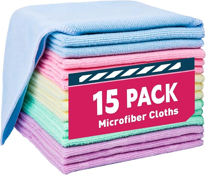 TEAWOO Microfiber Cleaning Cloths, 15 Pack, Cleaning Rags | Microfiber Towels by TEAWOO