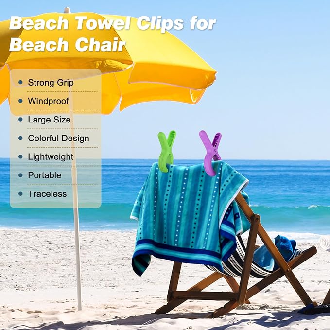 Extra Large Beach Towel Clips for Beach Chairs Cruise Clothespins | 5.1 Inch - Image 3