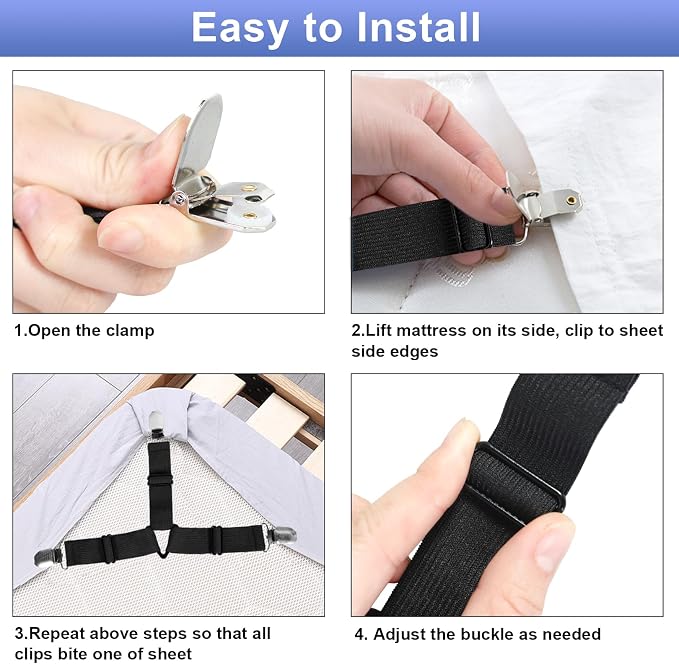 6 Pack Bed Sheet Straps Fitted Bed Sheet Fasteners Clips Black | Adjustable - Image 6