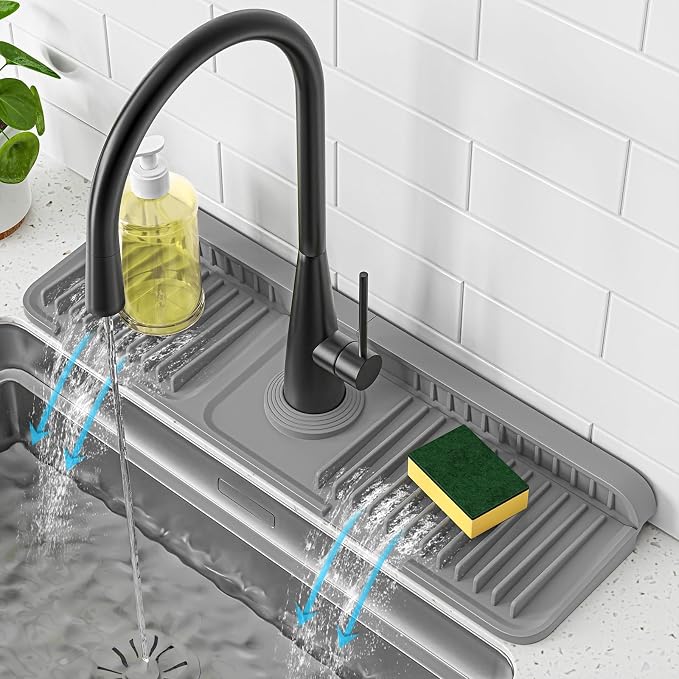 PoYang 17.7 Inch Faucet Mat for Kitchen Sink Splash Guard, Snap Button Holds It by PoYang