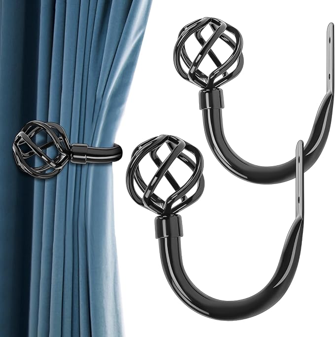 HIKMLK 2pcs Piano Black Metal Curtain Tiebacks by HIKMLK