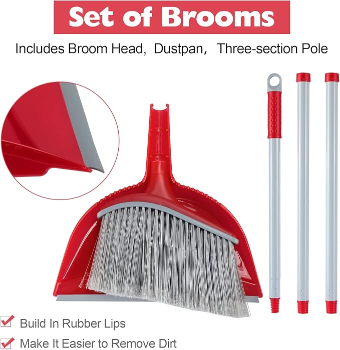 3 Pcs Broom and Dustpan Set, 54 Inch Indoor Angle Broom | Kitchen Cleaning - Image 4