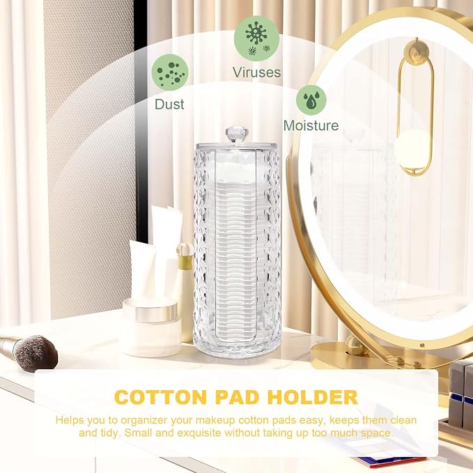 33.8oz Clear Cosmetic Cotton Pads Rounds Holder Easy Accessing Acrylic Makeup - Image 2