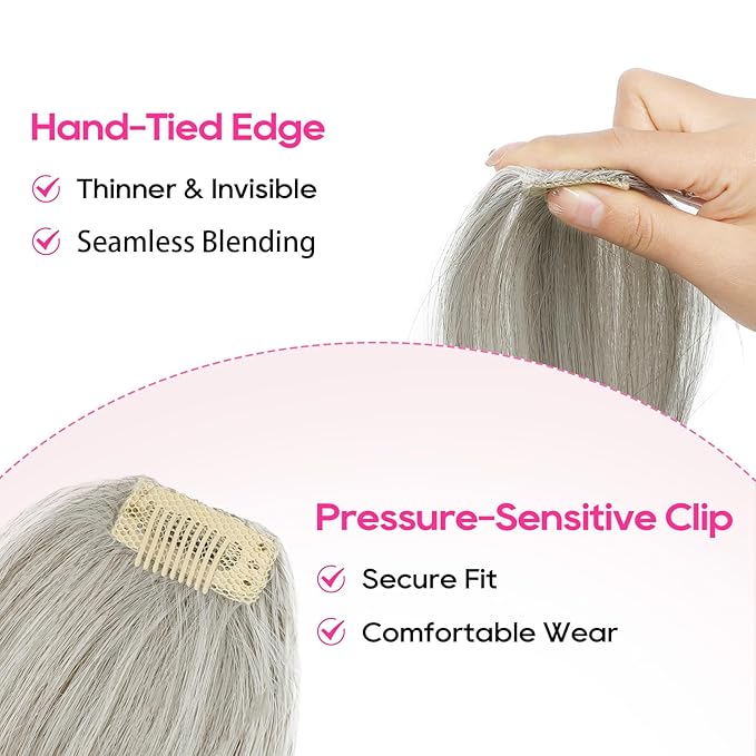 REECHO Clip in Hair Volumizer, Short Thick Clip in Hairpieces Adding Extra Hair Volume Extensions for Women with Thin Fine (Silver Grey, 8 Inch(Pack of 2))