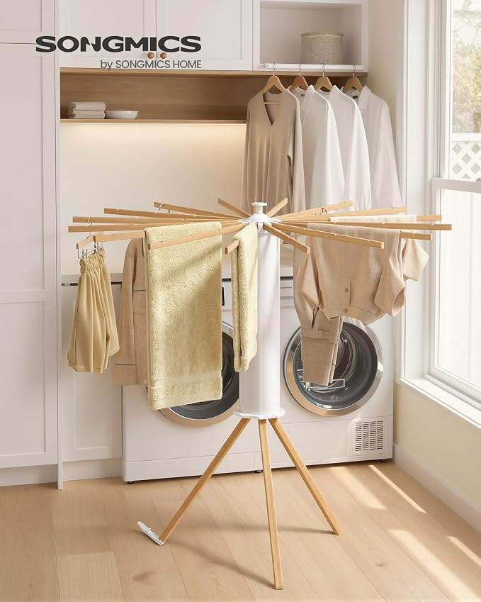 SONGMICS Clothes Drying Rack Foldable, Rotary Tripod Laundry Drying Rack - Image 2