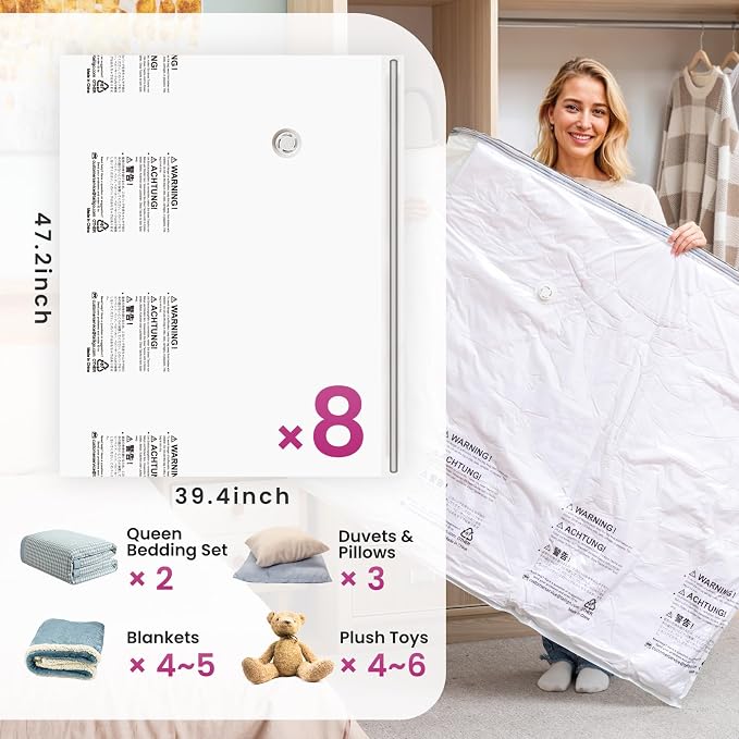 TAILI Vacuum Storage Bags 8 Pack, XXL Jumbo Size 47x39 Inch, Cream | XXL Large - Image 3