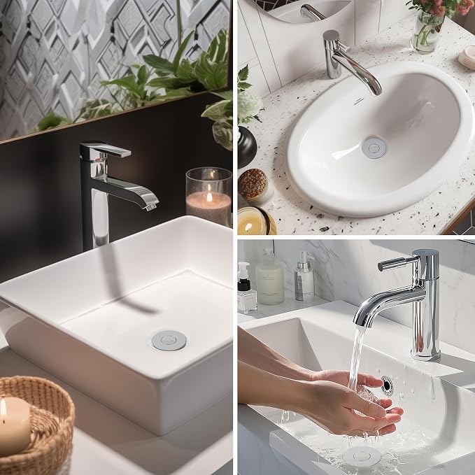Hibbent 2 PCS Upgraded 3 in 1 Bathroom Sink Drain Strainer, Pop Up Stopper | - Image 9
