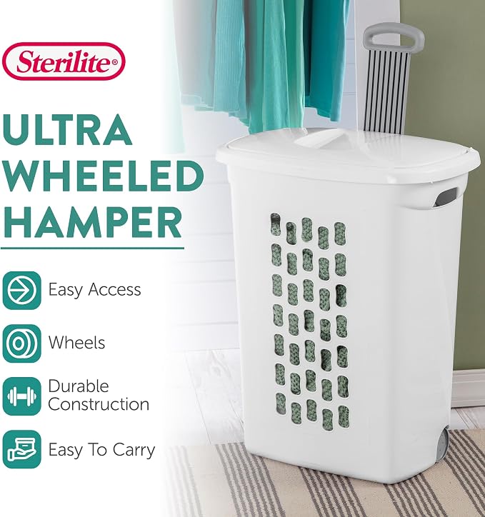 Sterilite Ultra Wheeled Hamper, Laundry Basket w/Flip-Top Lid - Image 2