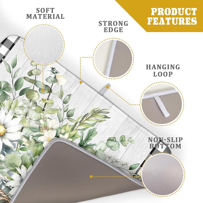 Daisy Floral Dish Drying Mat for Kitchen Counter Watercolor Flowers Absorbent - Image 4