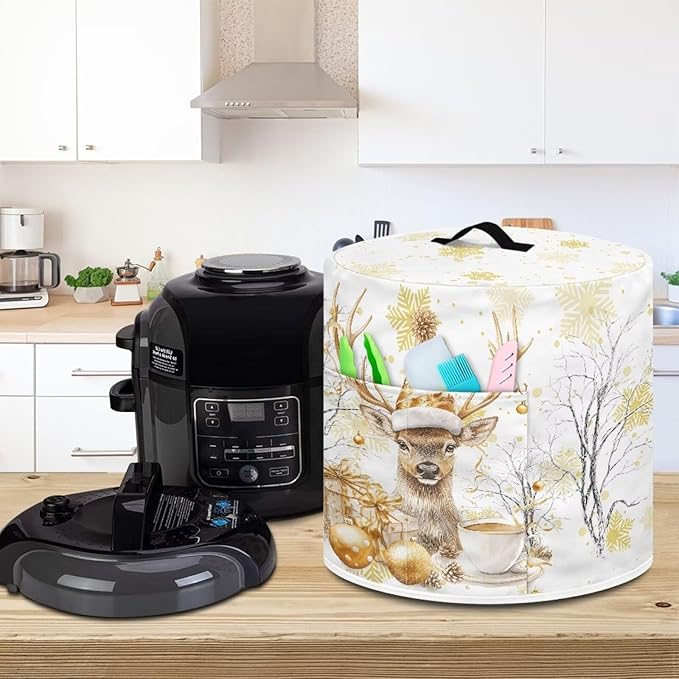 Golden Elk Dust Cover for Kitchen Instant Pot Accessories Appliance Cover Quart Pressure Cooker Air Fryer Rice Cooker Kitchen Appliance Dust Covers with Storage Pockets Size S