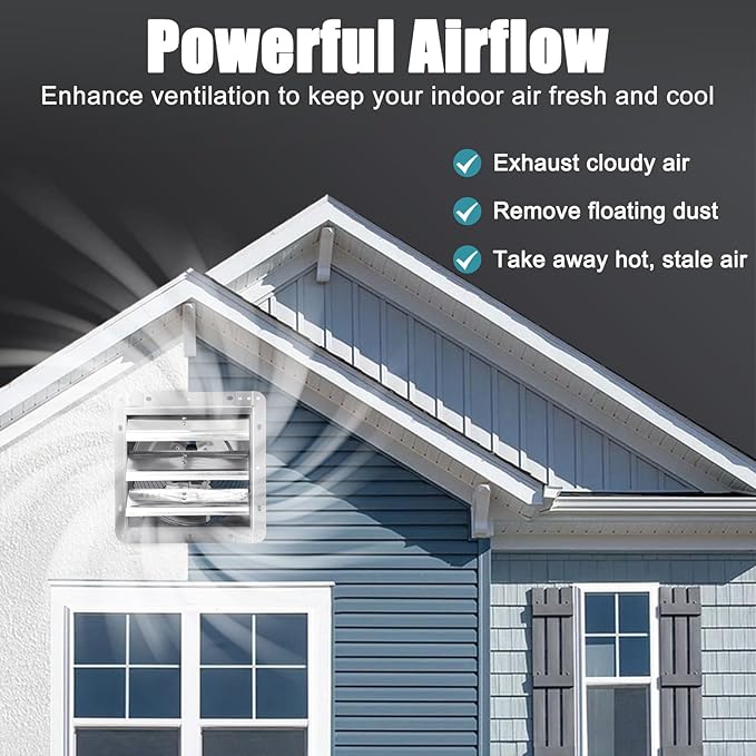 Criditpid 12 Inch Shutter Exhaust Fan, High Speed 970CFM, Wall Mounted Exhaust Fan with Speed Controller and Power Cord for Greenhouse, Garages, Shed, Barn, Basement, Shops, Chicken Coop Ventilation