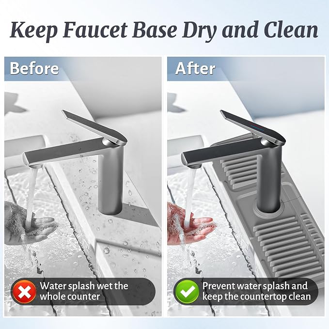 PoYang 17.7 Inch Faucet Mat for Kitchen Sink Splash Guard, Snap Button Holds It - Image 7