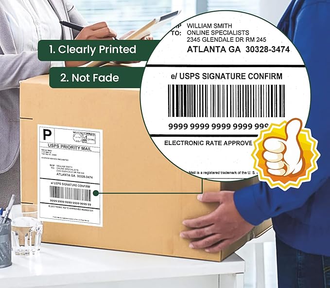 1000 Fanfold 4" x 6" Direct Thermal Labels Shipping Labels with Perforated Line,Commercial Grade,Permanent Adhesive for Rollo, Zebra, Jadens, Nelko, Munbyn, Phomemo