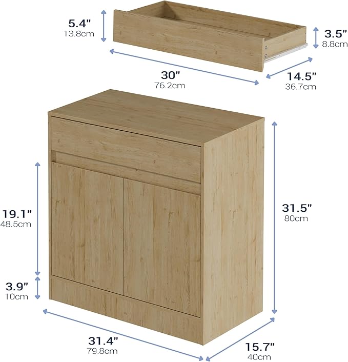 Buffet Cabinet with 2 Doors and Drawer, Coffee Bar Cabinet with Adjustable Shelf, Modern Kitchen Buffet Sideboard for Living Room, Kitchen, Natural