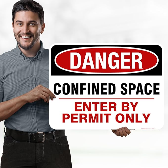 Danger Confined Space Enter By Permit Only Sign, 18x24 Inches, Rust Free .063 Aluminum, Fade Resistant, Made in USA by My Sign Center