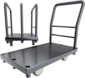 2in1 Panel Cart, Drywall Cart Platform Trucks 2500 lbs Capacity Lumber Cart Flatbed Cart 38" x 24" Heavy Duty Push Cart with 1Front and 3 Side Handrails& Swivel Casters