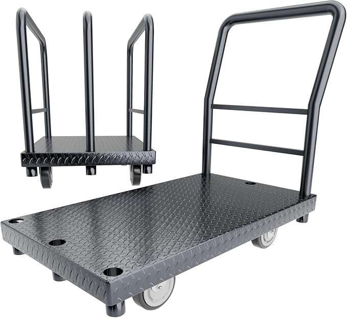 2in1 Panel Cart, Drywall Cart Platform Trucks 2500 lbs Capacity Lumber Cart Flatbed Cart 38" x 24" Heavy Duty Push Cart with 1Front and 3 Side Handrails& Swivel Casters