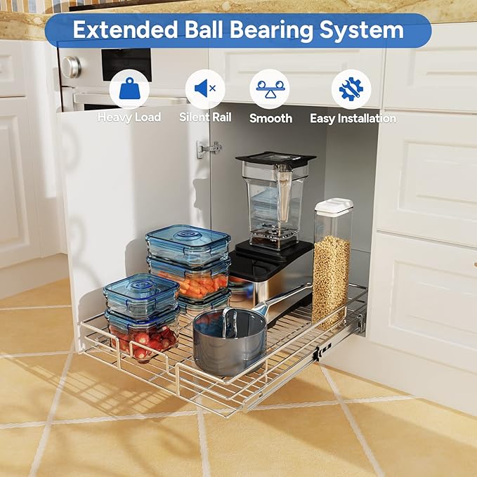 ROOMTEC Pull Out Cabinet Organizer, Cabinet Pull Out Shelves 14½" W x 21½" D, Heavy Duty Cabinet Drawers Slide Out Kitchen Cabinet Organizers Storage Shelf