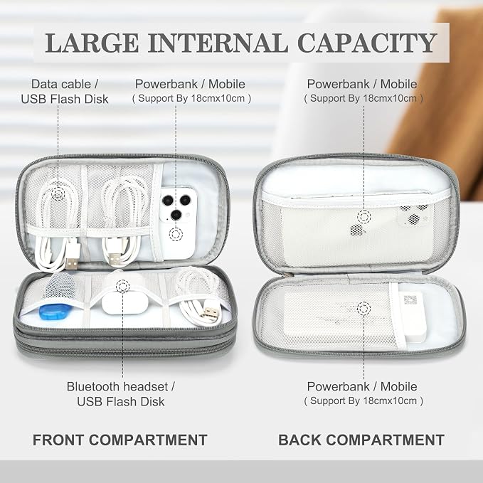 FYY Electronic Organizer, Travel Tech Pouch Bag, Dark Grey | Wrist Strap - Image 3