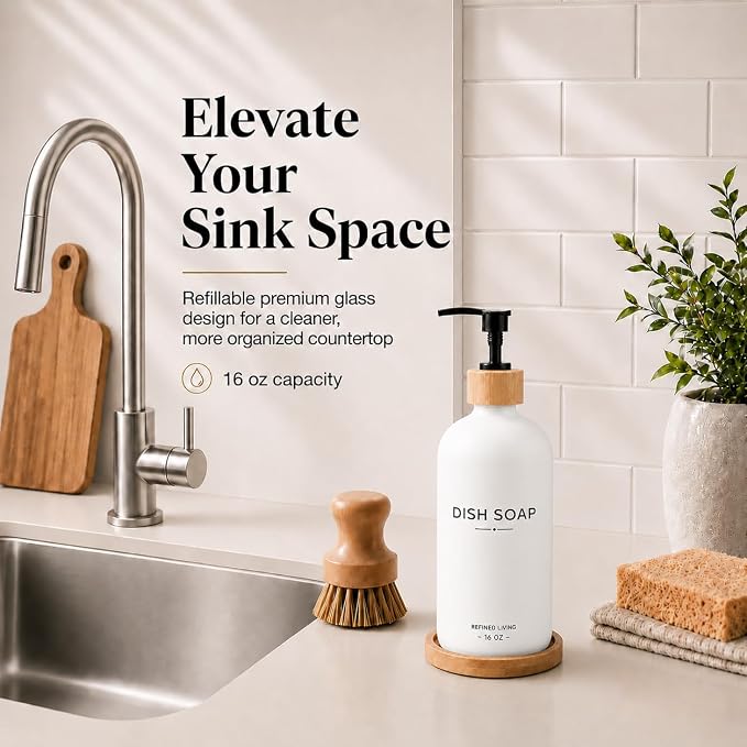 Dish Soap Dispenser, 16OZ Glass Kitchen Soap Dispenser - Image 2
