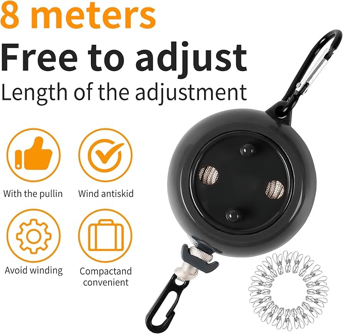 Portable Travel Clothesline Cord, Adjustable 33ft Camping Clothes line - Image 2