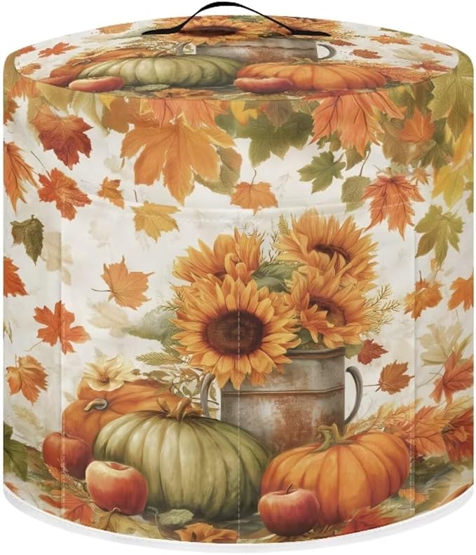 Fall Decor Stain-resistant Pressure Cooker Dust Cover Accessories for 8 Quart, Kitchen Appliance Air Fryer Rice Cooker Cover with Top Handle and Storage Pocket Sunflower Pumpkins