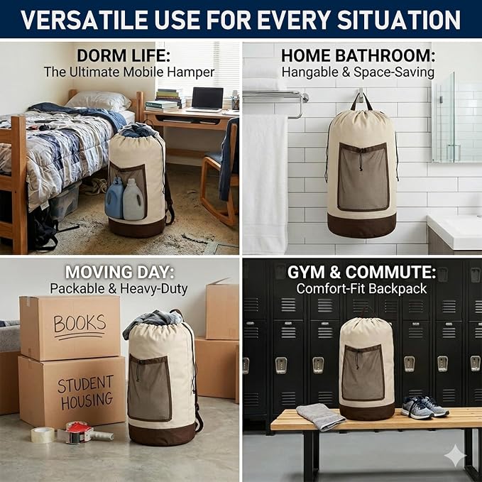 Canvans Laundry Bag Backpack, Large Travel Laundry Bag - Image 6