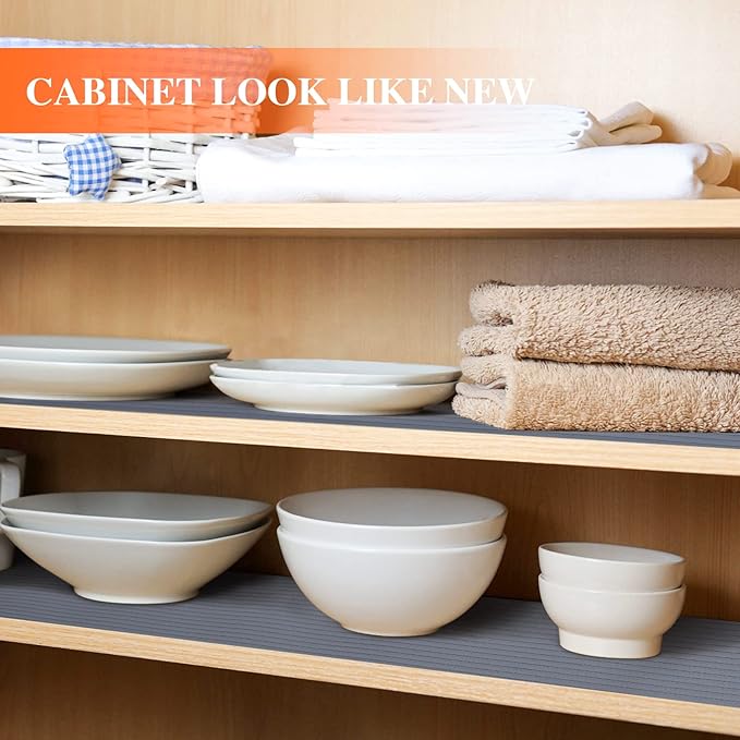 Shelf Liners for Kitchen Cabinets, Non-Adhesive Drawer Liner, 17.5 Inch x 10Ft(120 Inch), Non-Slip, Strong Durable, Waterproof for Kitchen Cabinet Liner, Shelves, Storage, Desks, Dark Gray