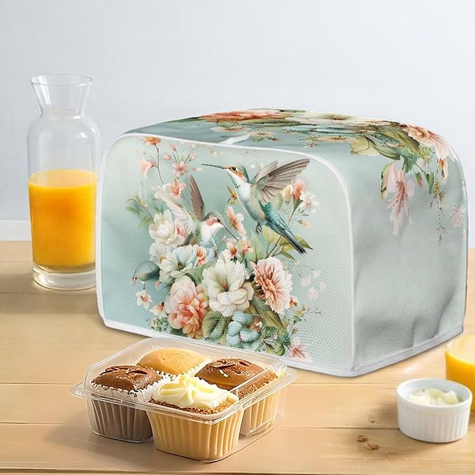Hummingbird Flower Print 4 Slice Toaster Cover Appliance Dust-proof Bread Maker Cover Kitchen Accessories Decor