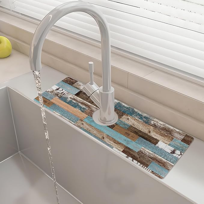 15" X 5.5" Kitchen Sink Splash Guard Faucet Mat Wood Grain Super Absorbent Fast by Unknown