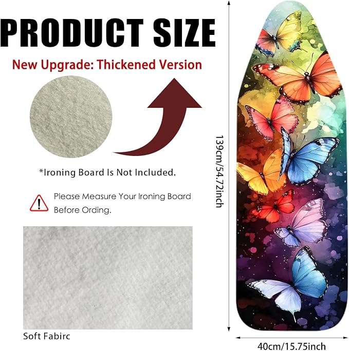 Nuxovilar Rainbow Butterfly Ironing Board Cover 15x54 Cotton - Image 3
