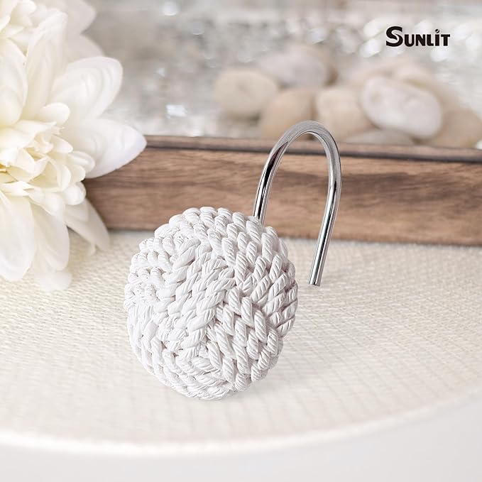 Sunlit Boho Knots Shower Curtain Hooks, Home Decorative White Shower Curtain - Image 2